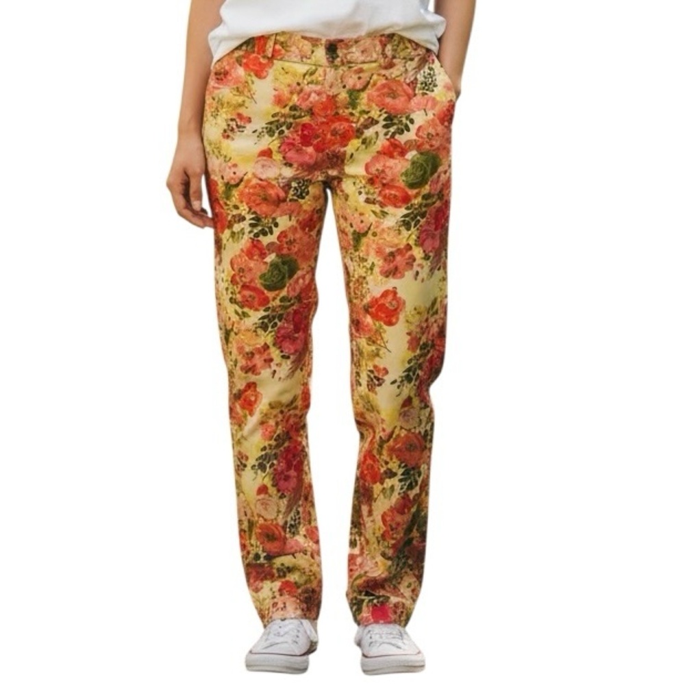 Cartonnier Anthropologie Ankle Pants Women’s Sz 4 Yellow Mid Rise Floral Crop